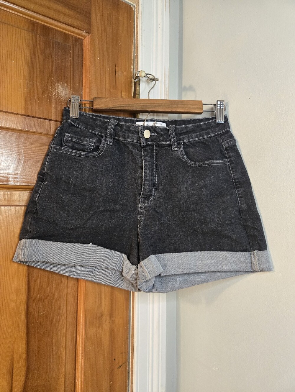 Cuffed Black Denim Jean Shorts